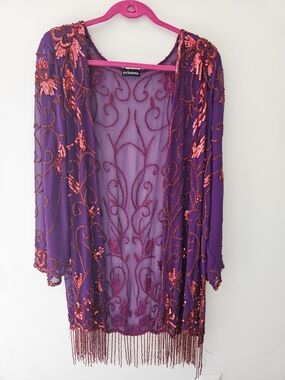 Krishma Purple Embellished Sheer Evening Cover-Up